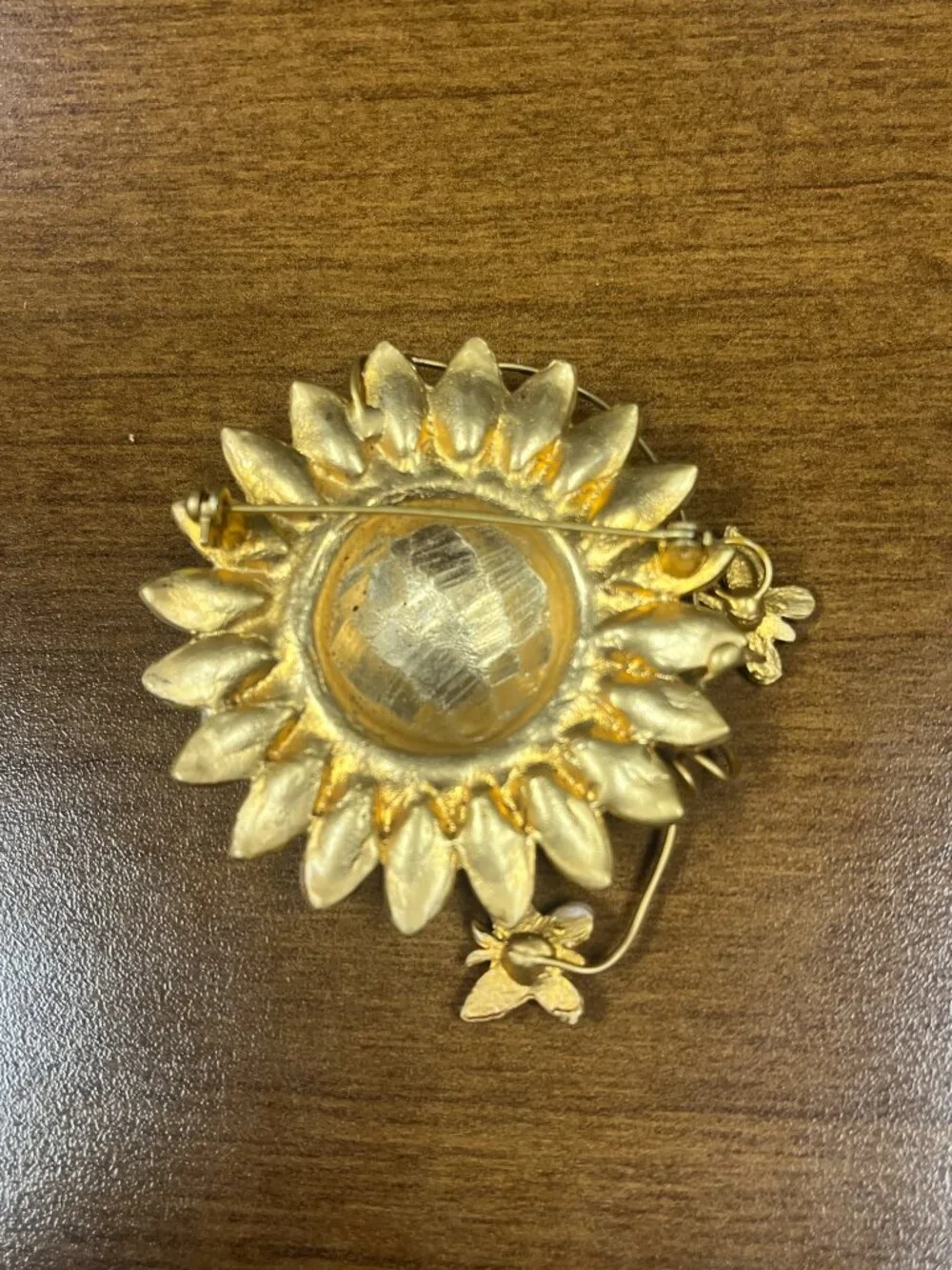 Sunflower Brooch AB Rhinestones Enamel Butterflies Gold Tone Large